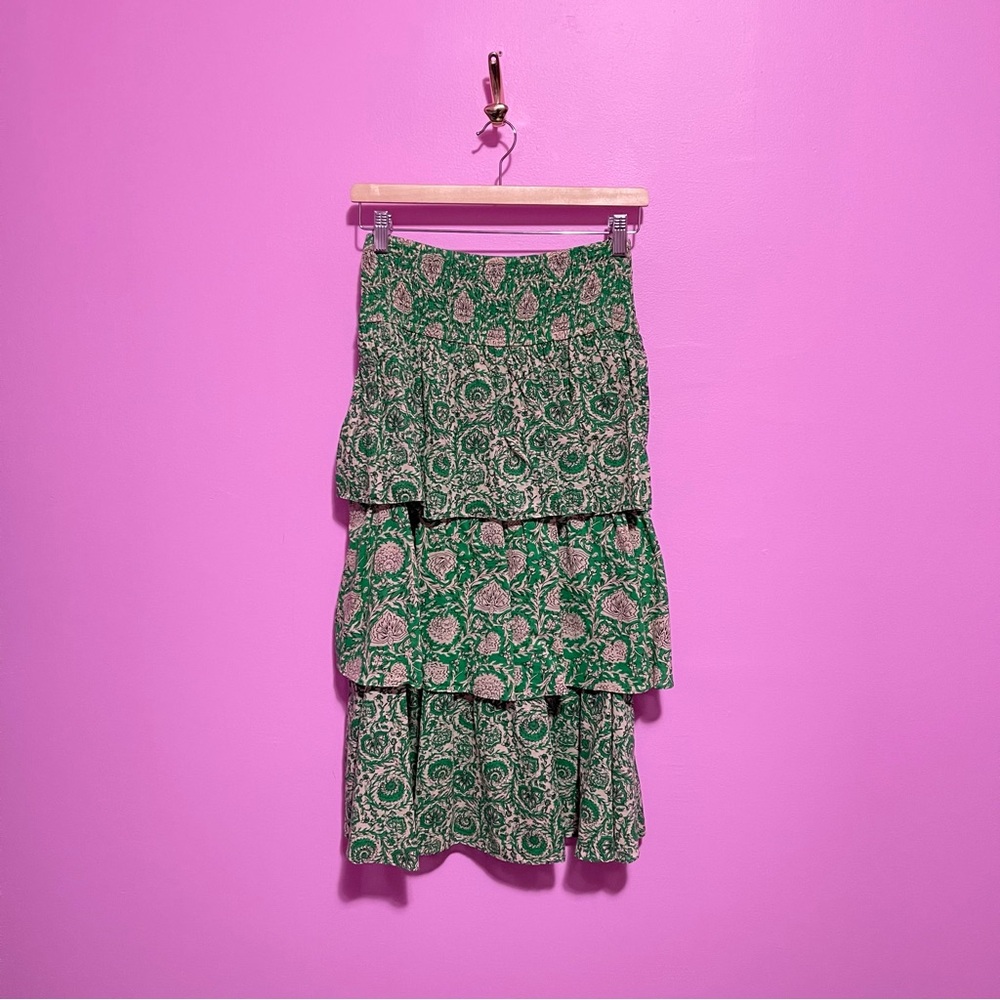 House of Harlow 1960 Tiered Floral Smocked Midi‎ Skirt Women’s Medium - Picture 2 of 10